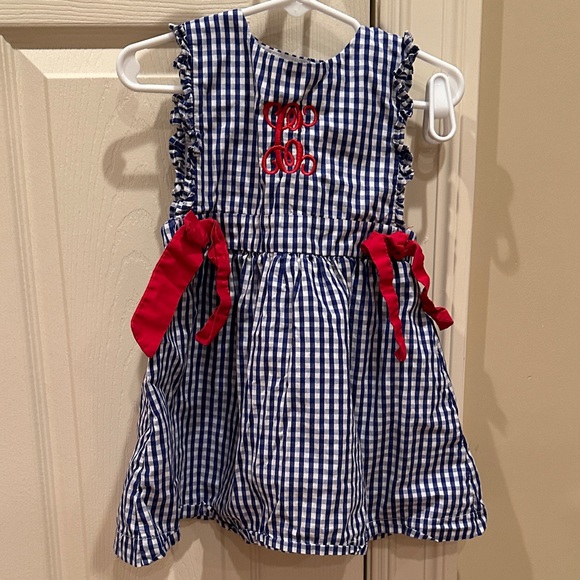 Other - Navy Gingham Sleeveless Dress with Red Ribbon Accents